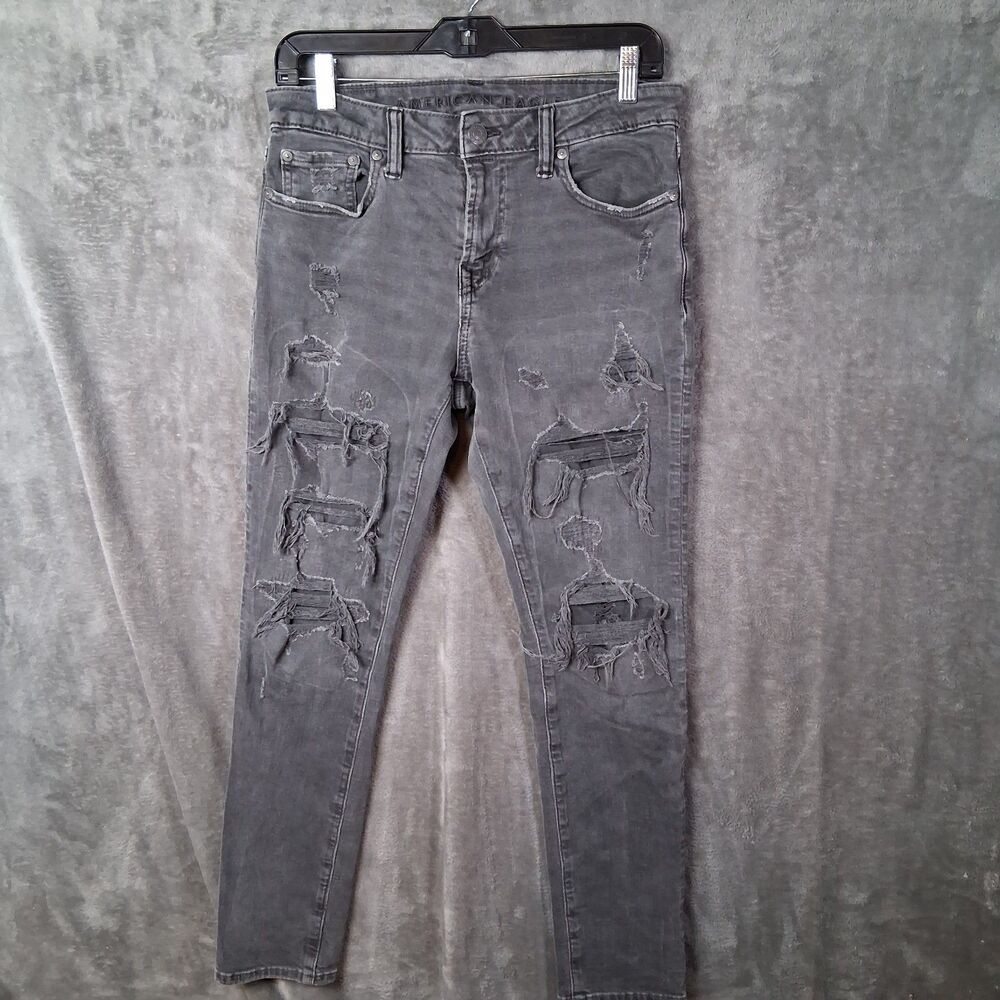 American Eagle Airflex + Mens 29x30 Inseam 28 Gray Ripped Distressed Stretchable